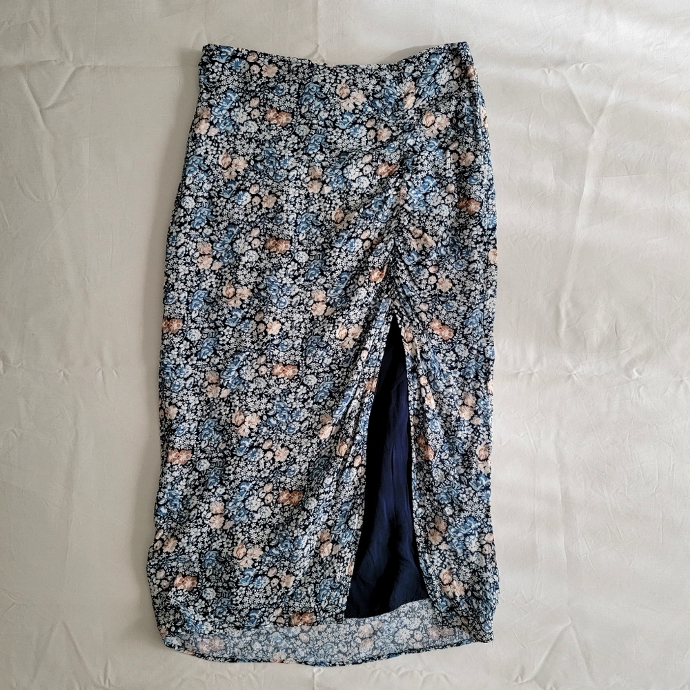 Floral Print Midi Split Leg Skirt